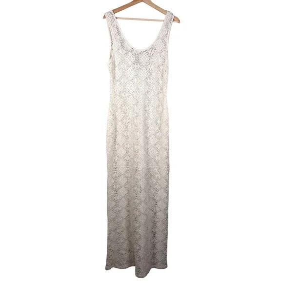 Lovers + Friends Crochet Maxi Dress Cream Sleeveless Scoop Neck Beach Cover Up L